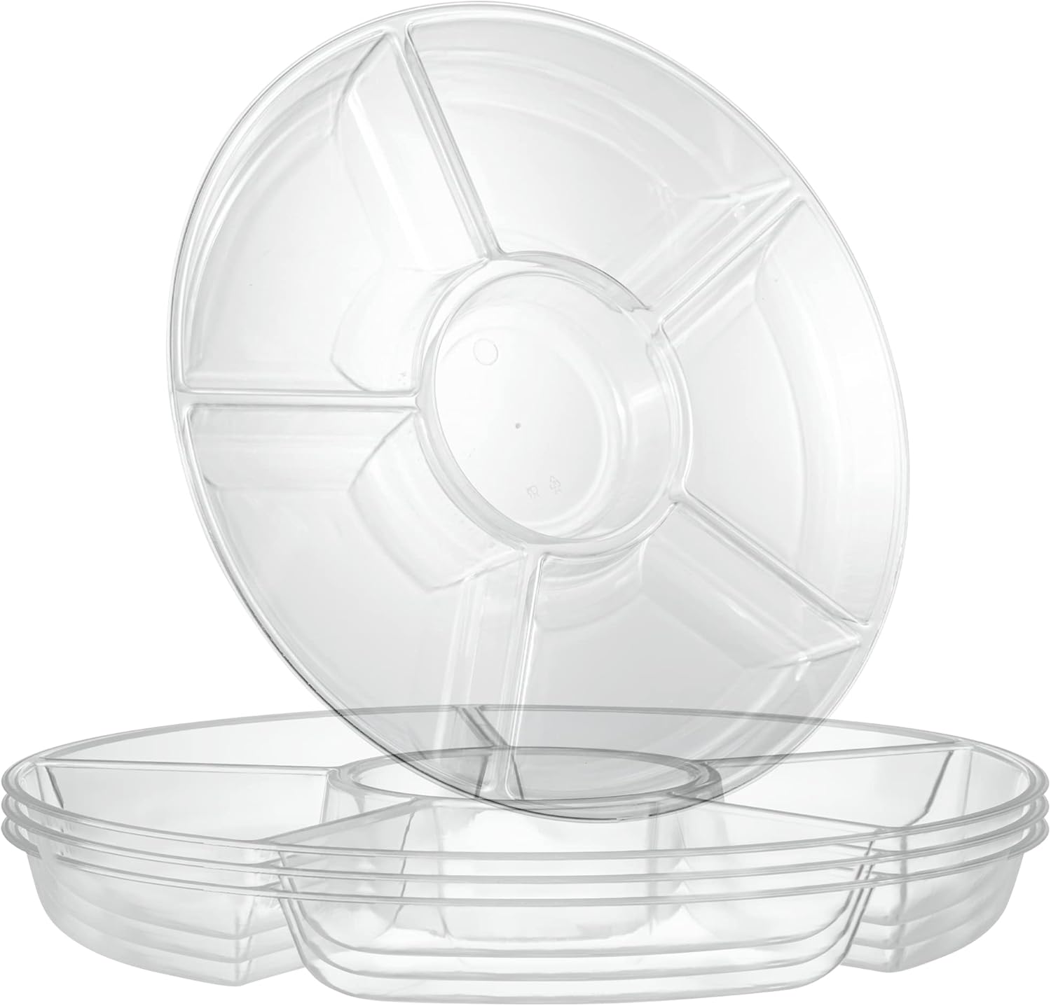 Plasticpro 6 Sectional Round Plastic Serving Tray/Platters Clear Pack of 2