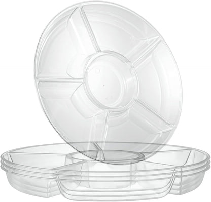 Plasticpro 6 Sectional Round Plastic Serving Tray/Platters Clear Pack of 2