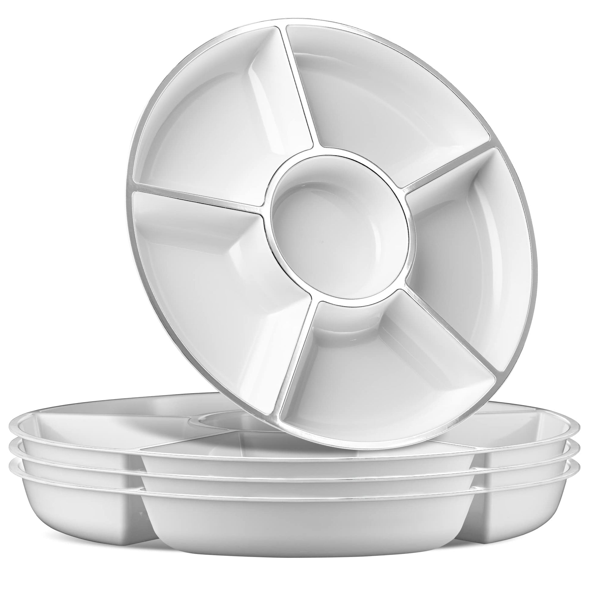Plasticpro 6 Sectional Round Plastic Serving Tray/Platters Clear Pack of 2