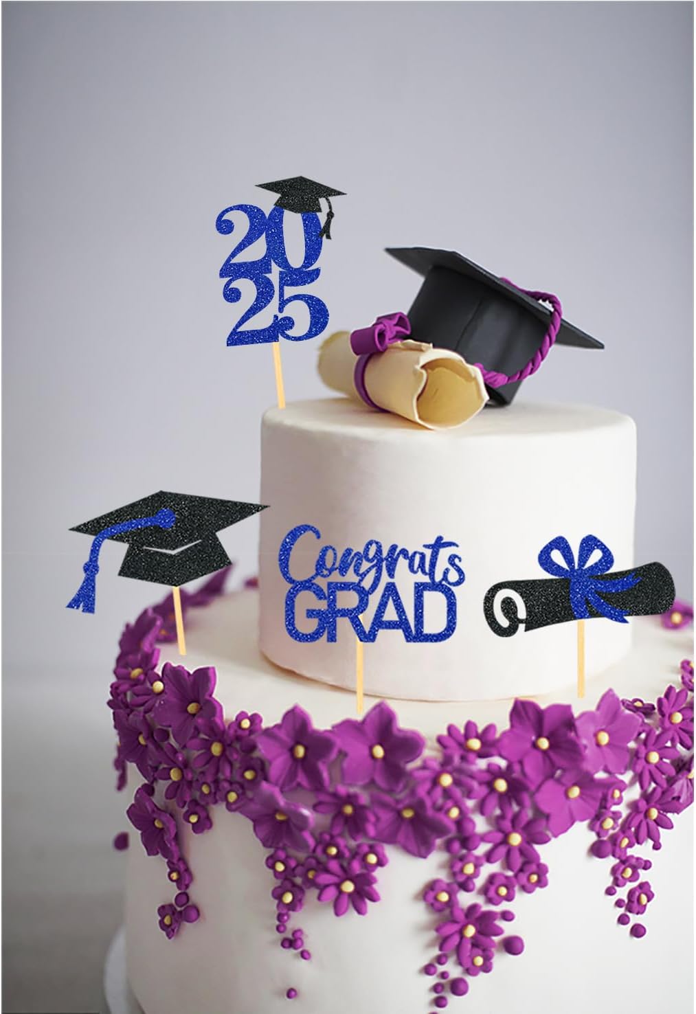 24Pcs Graduation Cupcake Toppers, Graduation Cupcake Picks for Cupcake Food Decorations - Class of 2025 Cupcake Toppers Supplies (Blue)
