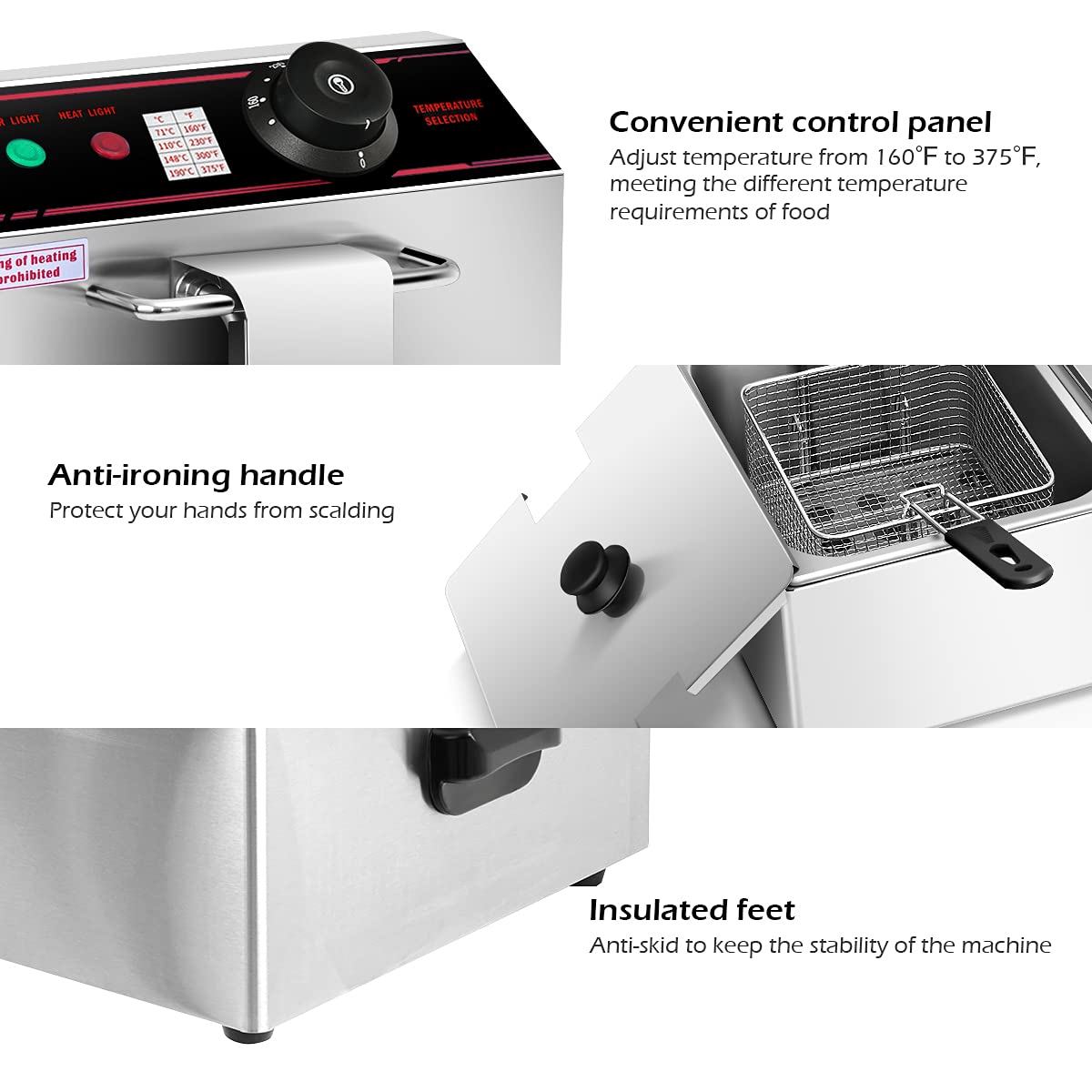 Giantex 3400W Commercial Deep Fryer Dual Tank, 12.8QT Stainless Steel Electric Deep Fryer with 2 Baskets, Lids and Temperature Control for French Fries Turkey Chicken Restaurant Home Kitchen