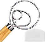 Danish Dough Whisk, Dutch Style Bread Whisk For Sourdough Cooking Kitchen with Stainless Steel Danish Sourdough Whisks Bread Mixer 13" and Dough Scraper