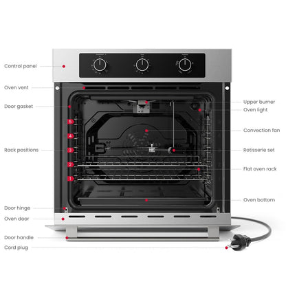 GASLAND 24 Inch Gas Wall Oven, Pro GS606MS Natural Gas Wall Oven, Built-in Single Wall Oven, with Bake Broil Rotisserie Functions, Built-in Timer and Convection Fan, 120V Cord Plug, Stainless Steel