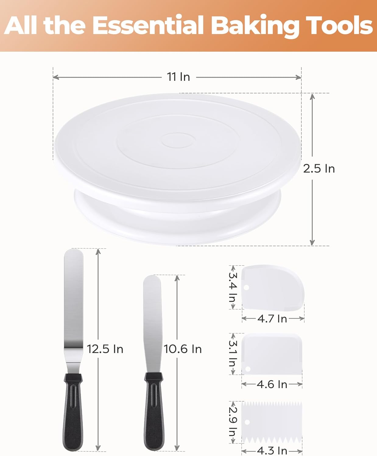 Kootek Cake Decorating Kit Baking Supplies Cake Turntable with 2 Frosting Straight Angled Spatula 3 Icing Smoother Scrapers Baking Accessories Tools for Beginners and Pros, White