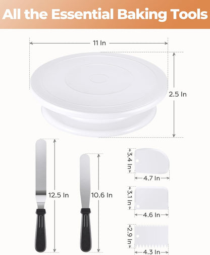 Kootek Cake Decorating Kit Baking Supplies Cake Turntable with 2 Frosting Straight Angled Spatula 3 Icing Smoother Scrapers Baking Accessories Tools for Beginners and Pros, White
