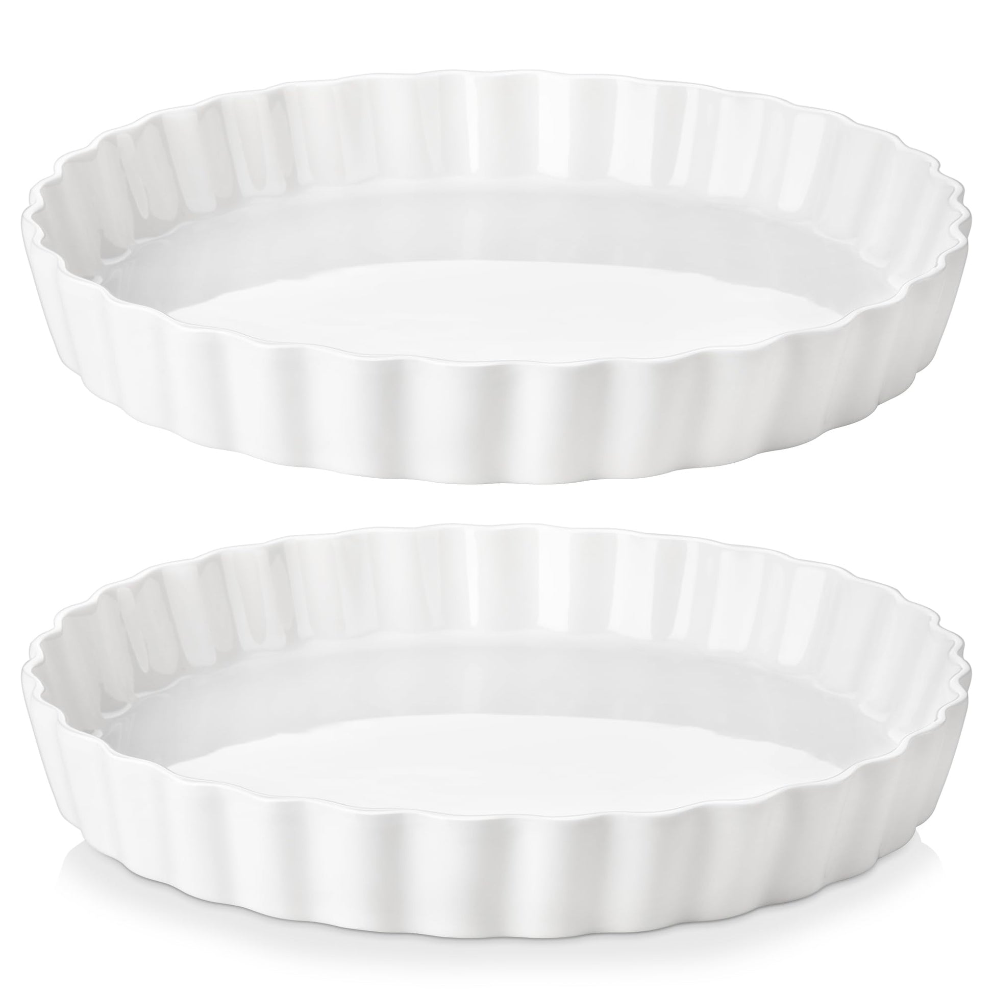 LOVECASA Porcelain Quiche Baking Dish,10 Inch Reusable Pie Pan Quiche Pan, Non-Stick Round Pie Dish, Tart Pan with Ruffled Edge,Pie Pan for Pies | Microwave,Dishwasher,and Oven Safe (White)