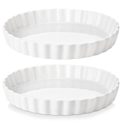 LOVECASA Porcelain Quiche Baking Dish,10 Inch Reusable Pie Pan Quiche Pan, Non-Stick Round Pie Dish, Tart Pan with Ruffled Edge,Pie Pan for Pies | Microwave,Dishwasher,and Oven Safe (White)