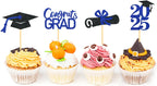 24Pcs Graduation Cupcake Toppers, Graduation Cupcake Picks for Cupcake Food Decorations - Class of 2025 Cupcake Toppers Supplies (Blue)