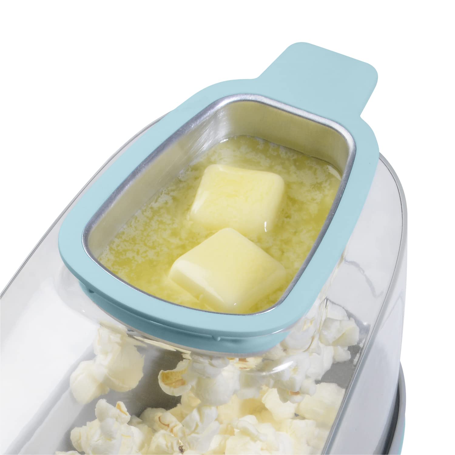 Presto 04867 Poplite Plus Hot Air Popcorn Popper - Wbudowana miarka + Roztapia masło, Łatwe czyszczenie, Wbudowany zwijacz przewodu, 18 filiżanek, Aqua