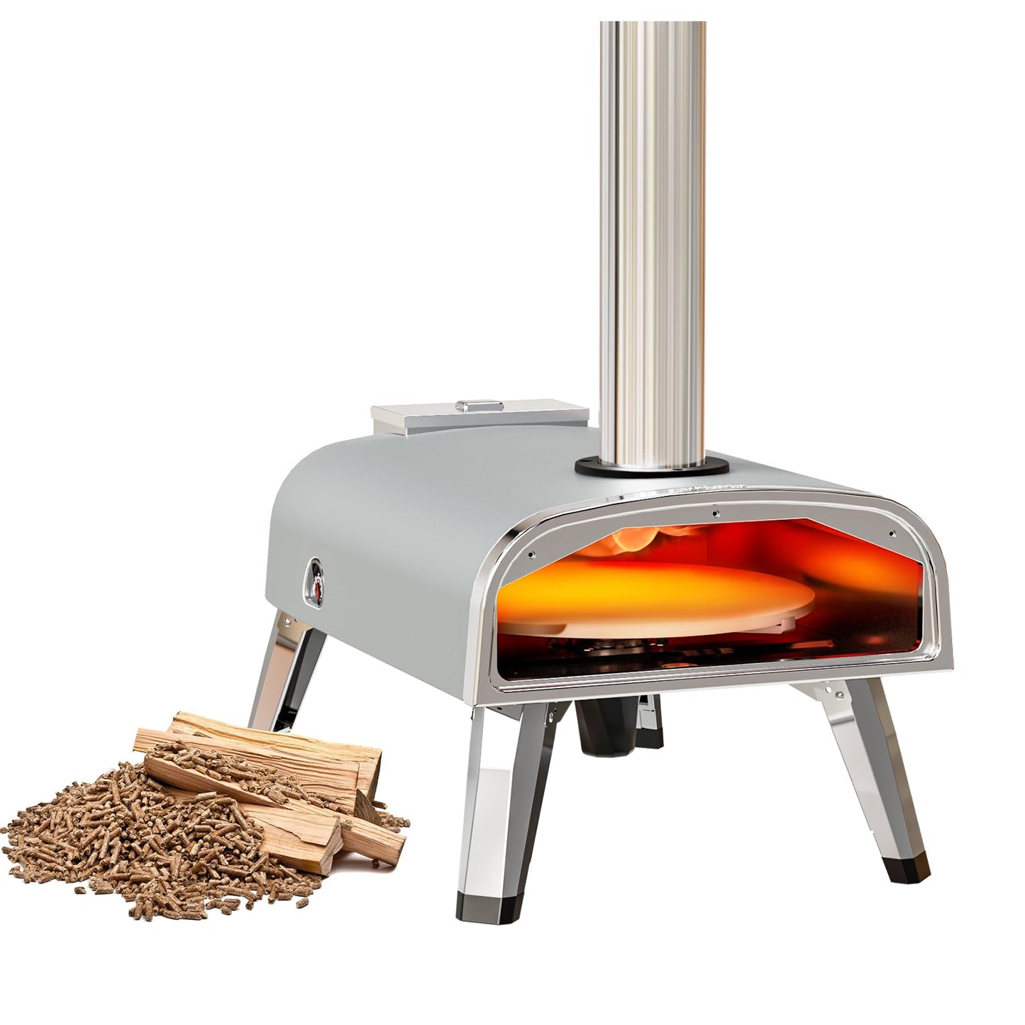 aidpiza Pizza Oven Outdoor 12" Wood Fired Pizza Ovens Pellet Pizza Stove for Outside, Portable Stainless Steel Pizza Oven for Backyard Pizza Maker Portable Mobile Outdoor Kitchen (Swivel Grey)