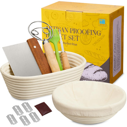 Banneton Bread Proofing Basket Banneton Basket Set Sourdough Proofing Basket Round Proofing Bowls Handmade Rattan Baskets and Liners (Round 9 inch set of 2)