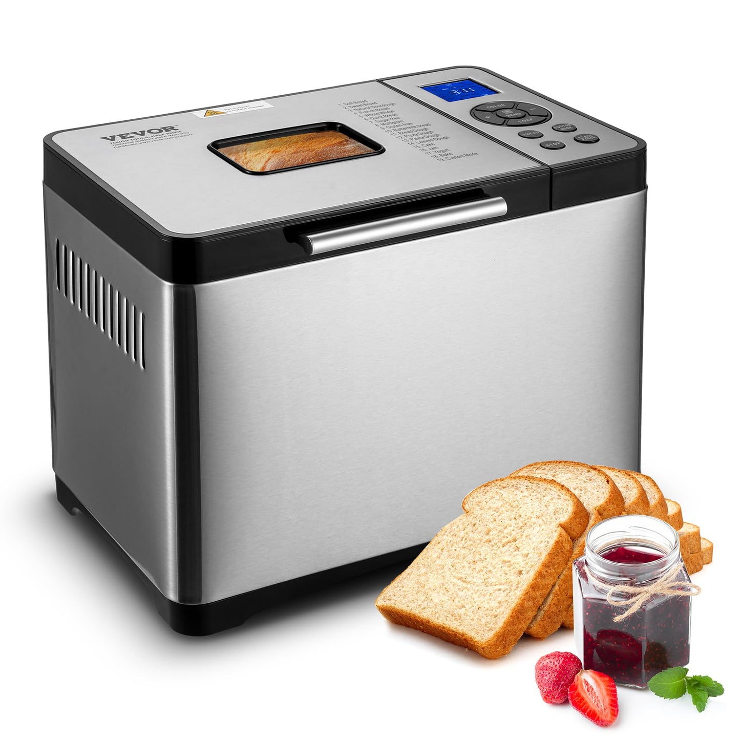 VEVOR Bread Maker, 19-in-1 2LB Dough Machine, Nonstick Ceramic Pan Automatic Breadmaker with Gluten Free Setting, Whole Wheat Bread Making, Digital, Programmable, 3 Loaf Sizes, 3 Crust Colors