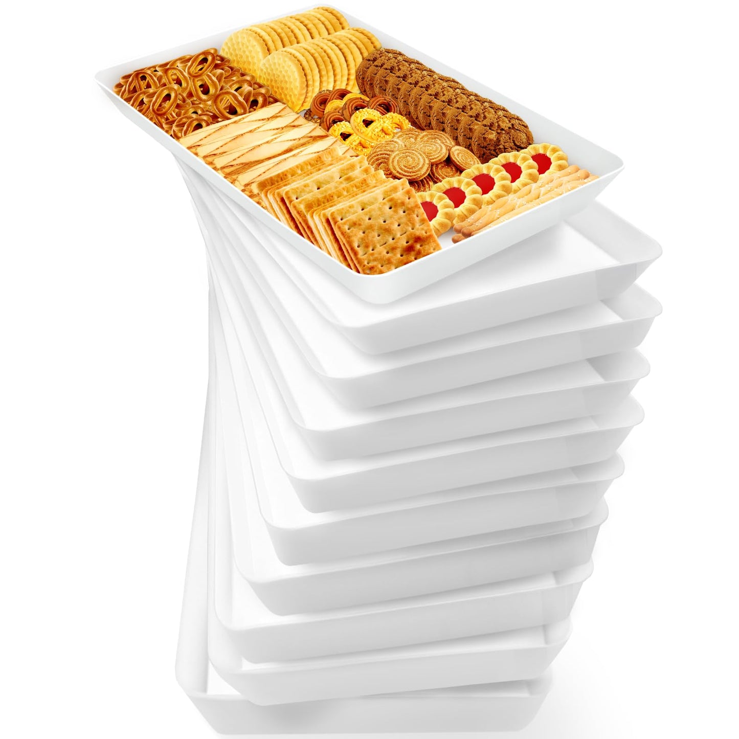 WOWBOX 4 pcs Serving Tray for Entertaining, Serving Platters for Snacks, Fruit, Cookies, Dessert, Reusable Plastic Trays for Serving Food and Pantry Organization in Kitchen & for Parties