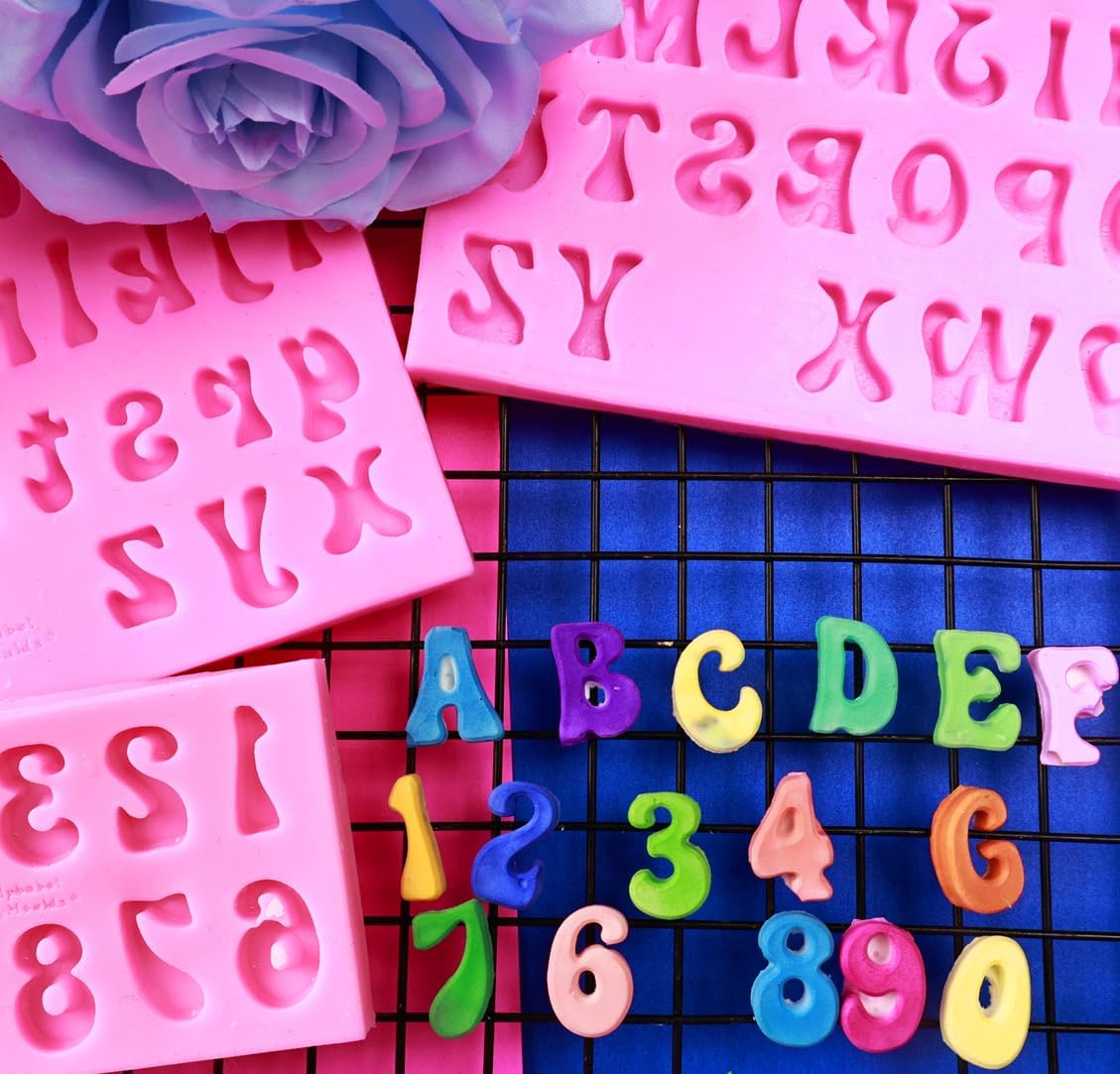 Letters Molds and Numbers Molds, Silicone Fondant Mold Chocolate Molds, 0-9 Number and 26 Letters Silicone Molds for Baking Desserts and Cake Decoration (3 pack)