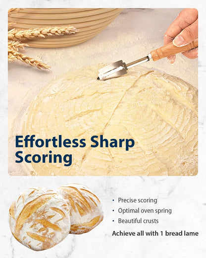 Bread Lame with Storage Box, Sourdough Scoring Tool with 10 Razor Blades and Cut-Proof Finger Sleeves, Scoring Knife for Bread Baking