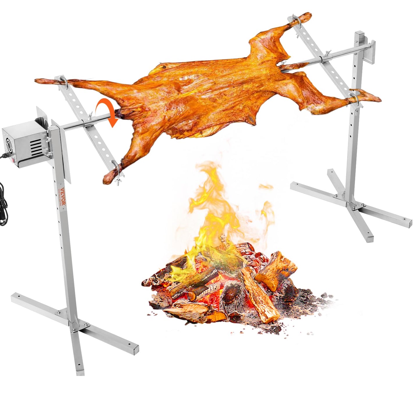 VEVOR 56-Inch Splicable Rotisserie Grill Kit, 132 lbs Sectional Spit Rod with Automatic 52W Motor & Heat Shield, Height Adjustable Spit Roaster Stand for Roasting Pig Lamb, Stainless Steel Grill