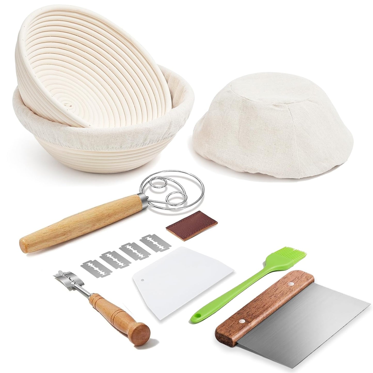 Banneton Bread Proofing Basket - 10 inch Banneton Basket Sourdough Proofing Baskets Set of 2 Oval Proofing Bowls with Liners for Professional & Home Artisan Sourdough Bread Baking Supplies