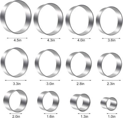 Round Cookie Cutters Set 12 Pieces Bistcuit Cookie Cutters Circle Pastry Cutters Round Donut Ring Molds for Baking for Pastries Doughs Doughnuts