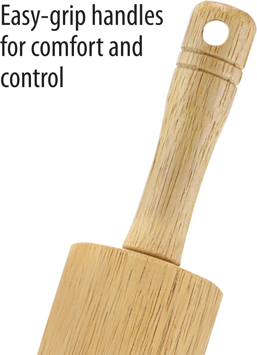 Farberware Classic Wood Rolling Pin for Baking, Professional Hardwood Dough Roller with Comfort Grip Handles for Pizza, Pie Crust, Pastry and Cookie Making, 18 Inch Total Length