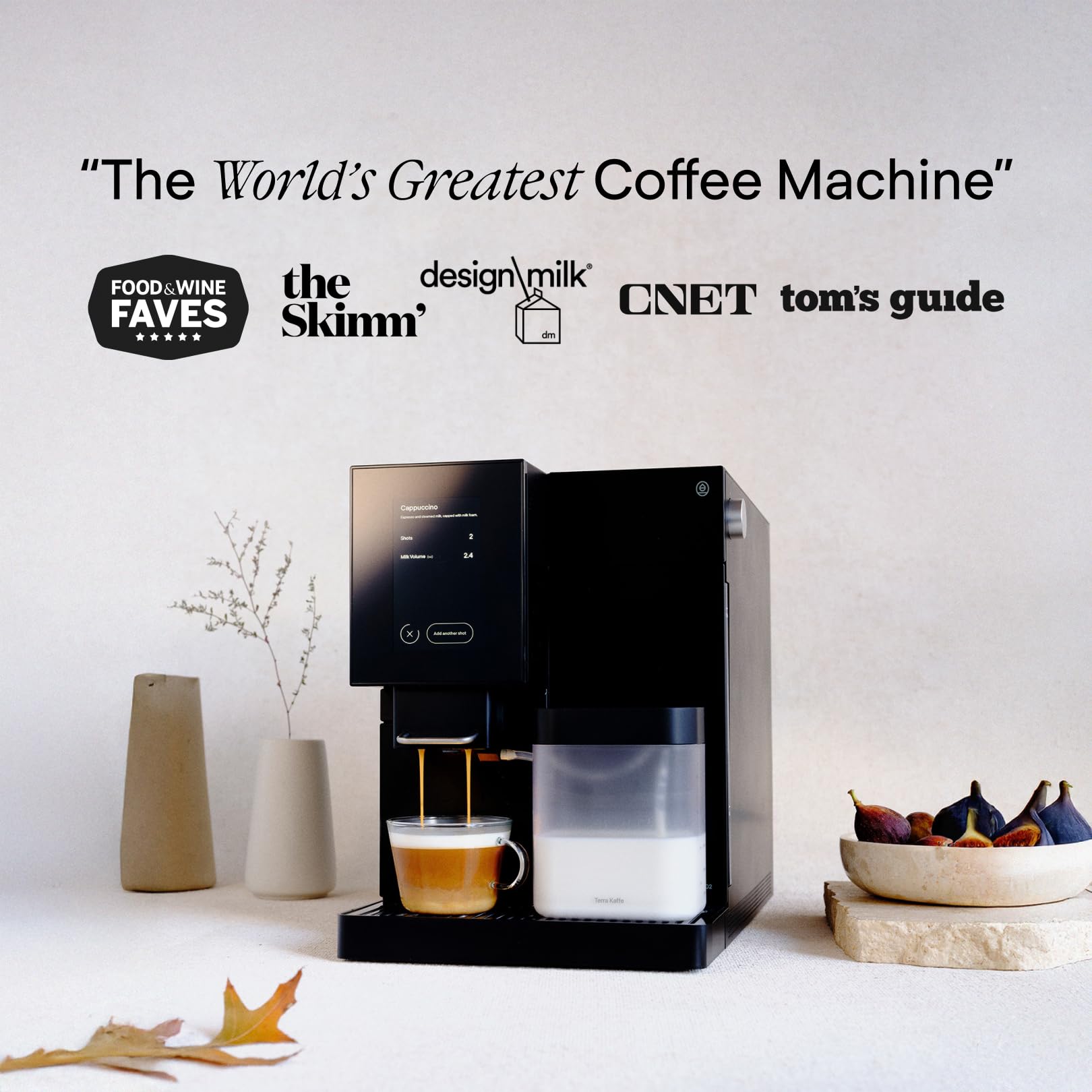 Ekspres do kawy Terra Kaffe Super Automatic Espresso - Ekspres do kawy z obsługą aplikacji - Automatyczne budzenie i uśpienie - Wszystkie rodzaje mleka - Ustawienia espresso zatwierdzone przez palacza - Ekspresy do cappuccino do domu - Czarny TK-02