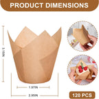 120 Counts Natural Tulip Cupcake Liners for Baking Cups, Food Grade Parchment Paper Muffin Liners Holders, Standard Tulip Cupcake Liners, Greaseproof Cup Cake Wrappers for Party, Christmas