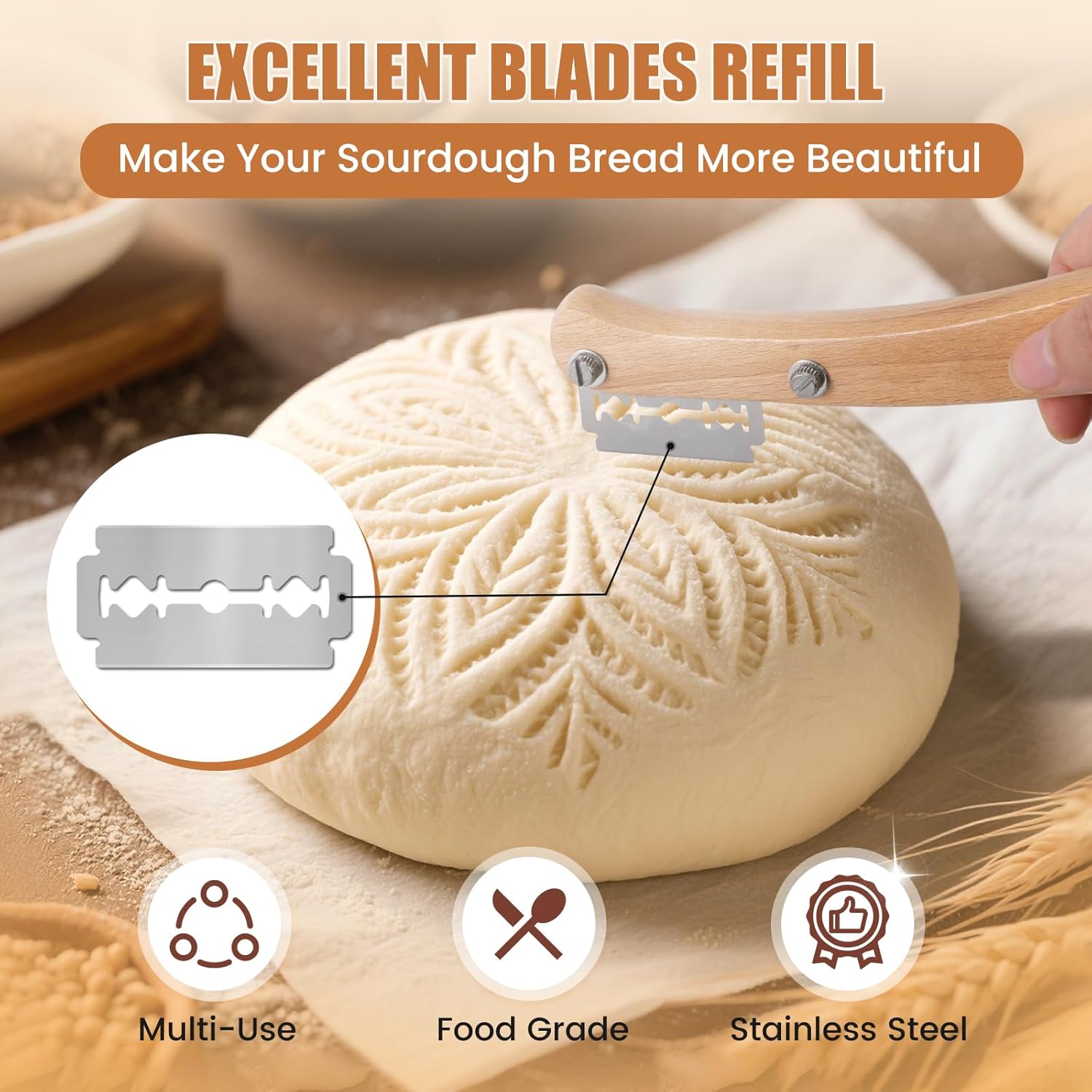 Bread Lame Blades Refill – Stainless Steel Scoring Blades for Perfect Bread Art, Suitable for Slicing and Scoring Sourdough, Baguettes, and More (20 Blades)