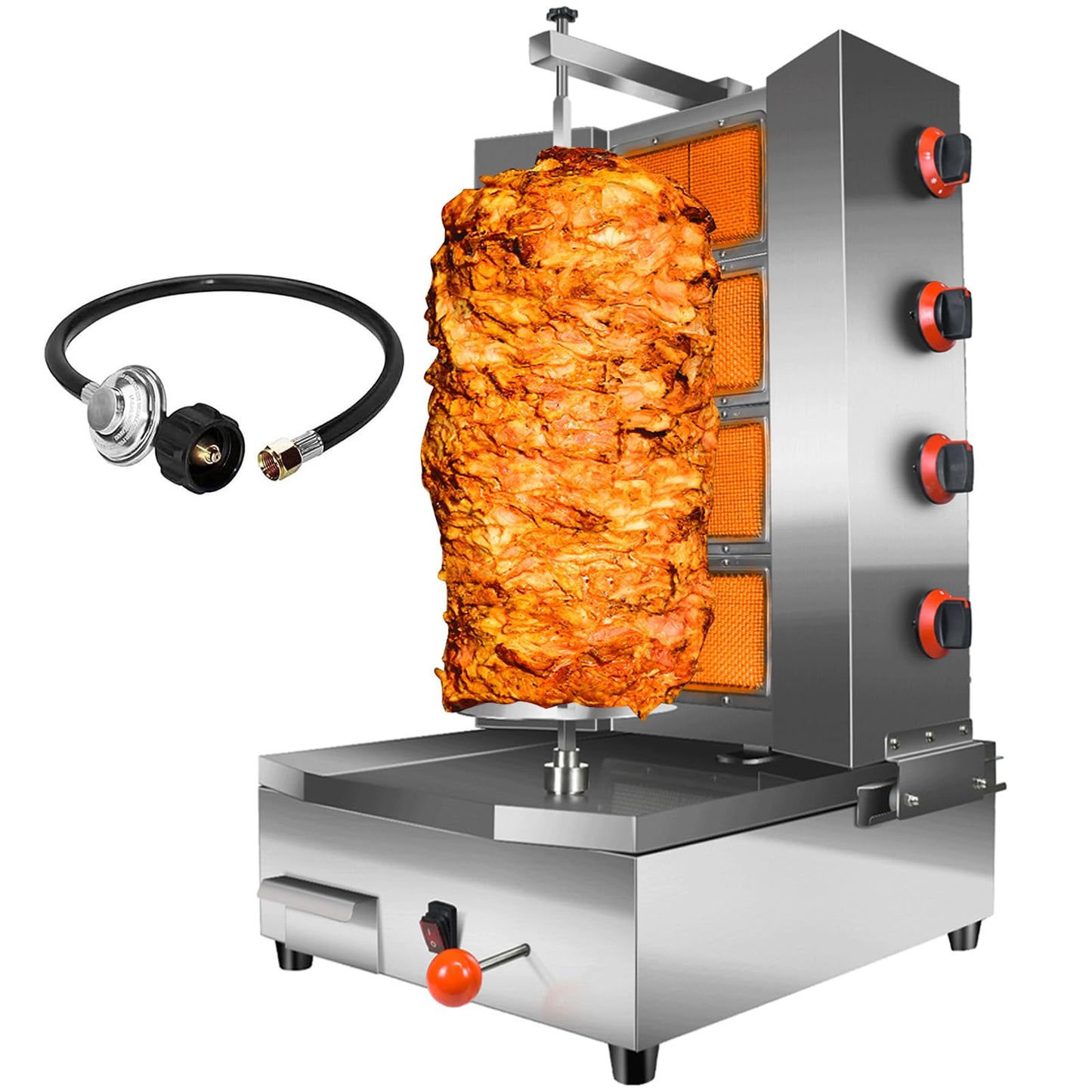 YOOKTEN 4 Burners Shawarma Machine Commercial Large Shawarma Grill Machine Rotisserie Grill Kebab Vertical Rotisserie Propane Turkish Chicken Doner Kebab Broiler for Kitchen Restaurant