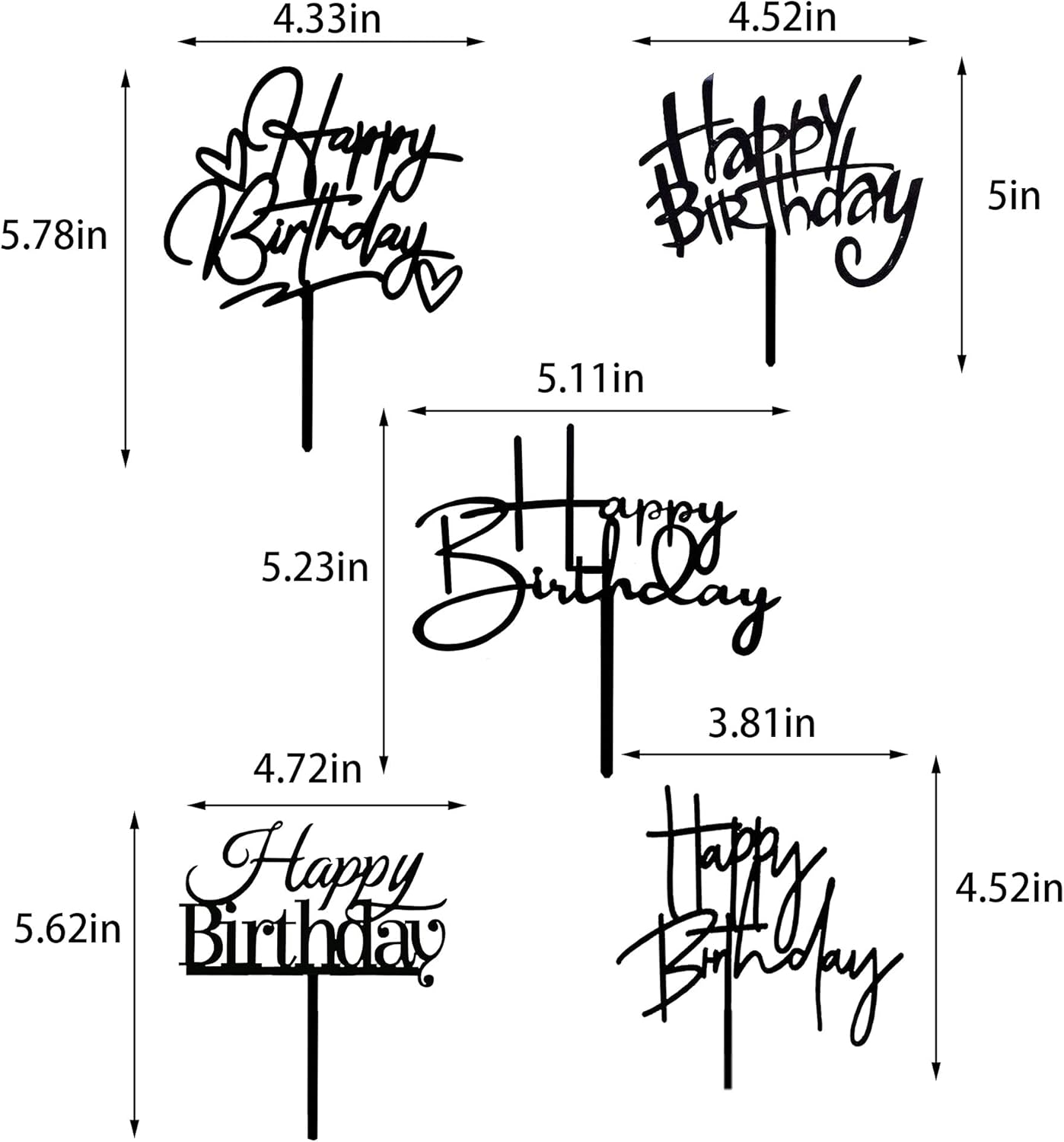 10 PCS Black Happy Birthday Cake Topper Acrylic Cupcake Topper A Series of Birthday Cake Supplies Decorations