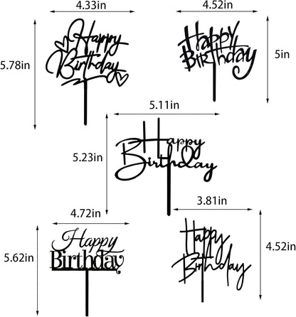 10 PCS Black Happy Birthday Cake Topper Acrylic Cupcake Topper A Series of Birthday Cake Supplies Decorations