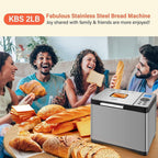 Automat do pieczenia chleba KBS 2LB, 19 w 1, stal nierdzewna, z ceramiczną patelnią, timerem 15 godz. i funkcją podtrzymywania ciepła 1 godz., chleb na zakwasie, bezglutenowy, o mocy 650 W, 3 rozmiary bochenków, 3 kolory skórki, przepisy