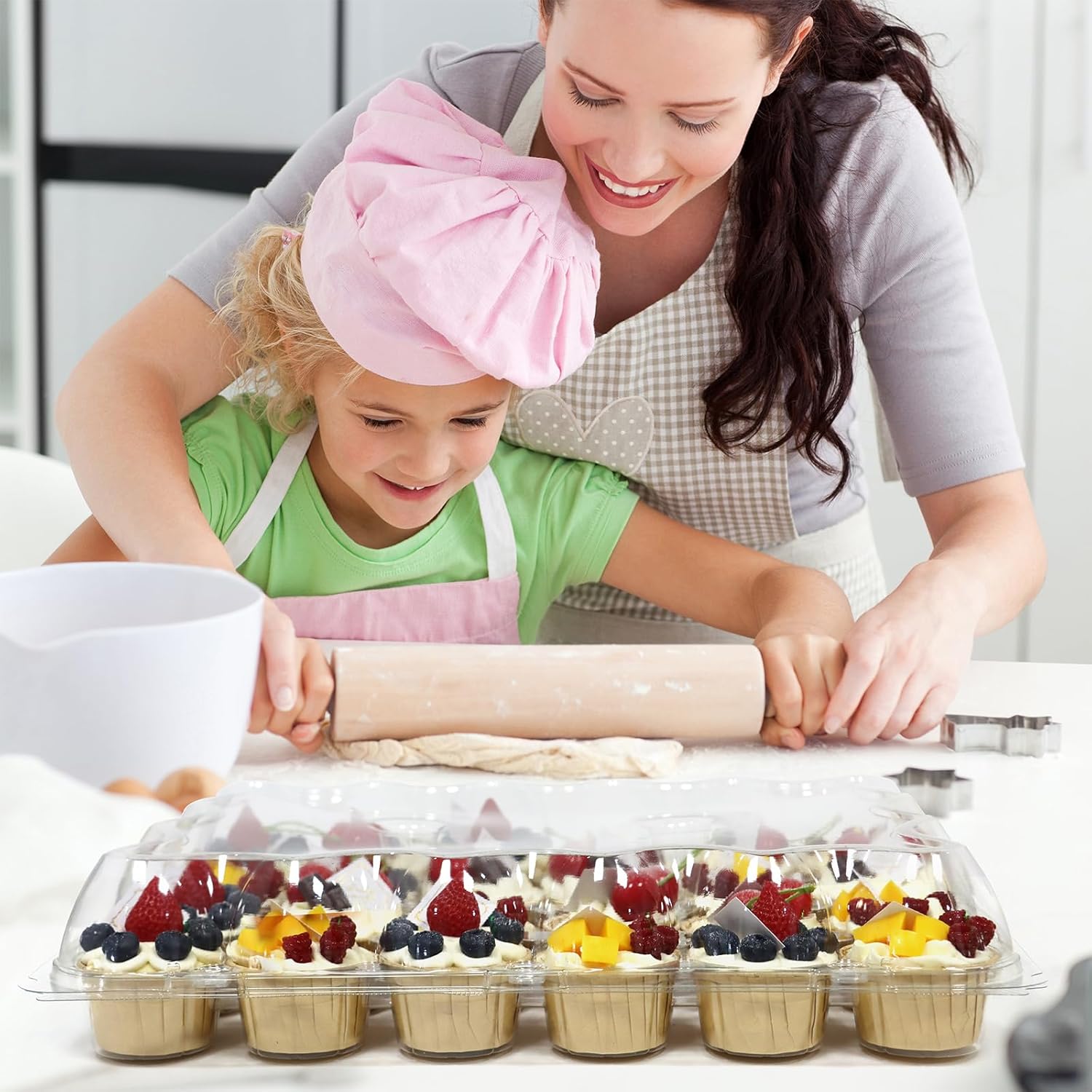 24 Count x 10 Sets Plastic Cupcake Containers, Durable and BPA-Free Cupcake Holder with Lid for Easy Transport Storage, Stackable Clear Cupcake Carriers, Reusable Dessert Boxes