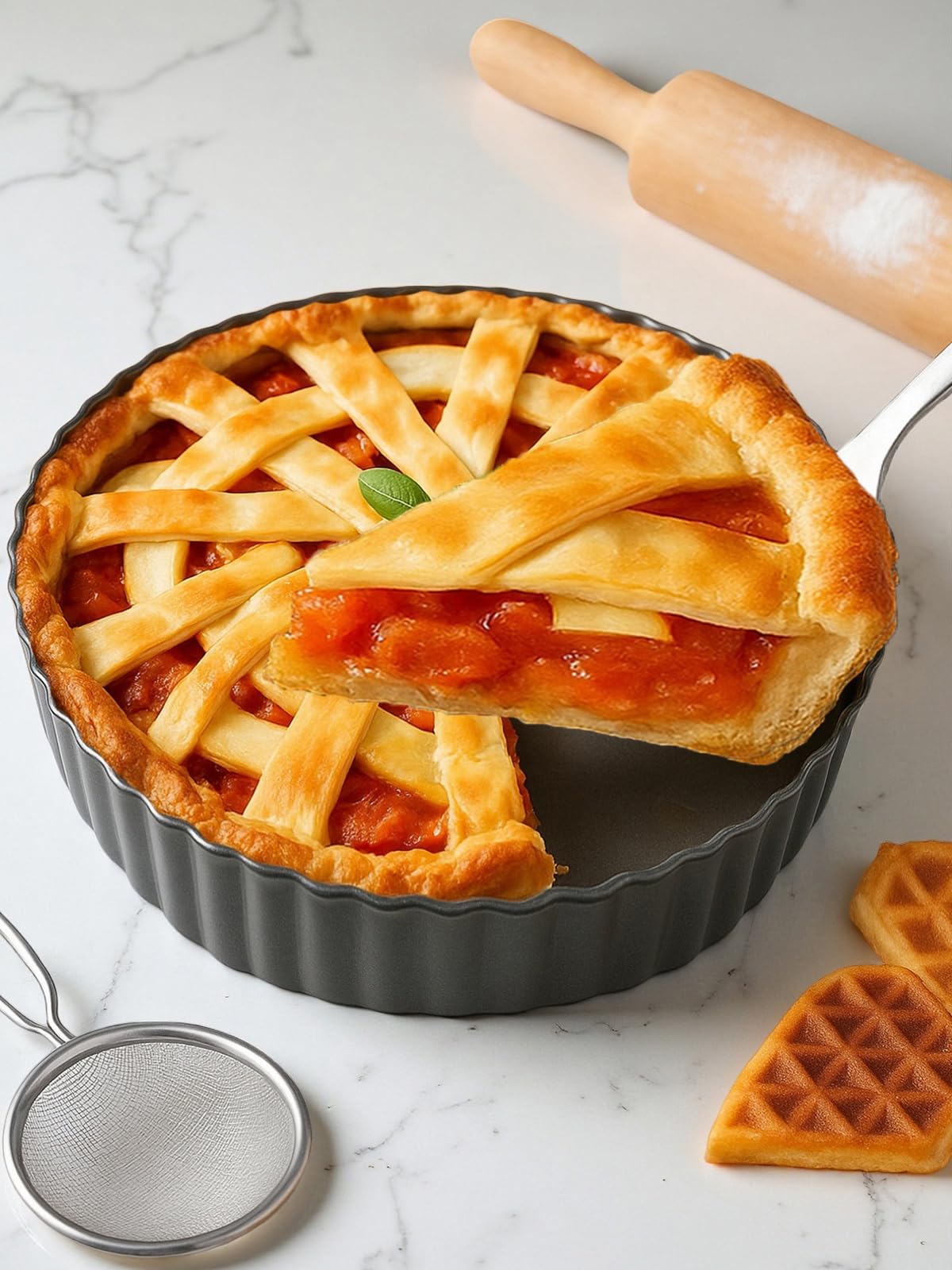 11 & 9 Inch Round Tart Pans with 2Pcs 4'' Mini Pans. Removable Bottom, Non-Stick Coating, Rugged Carbon Steel for Tart Quiche Pie Making. Gift for Christmas Thanksgiving Party Festival Family