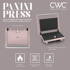 COOK WITH COLOR Panini Maker: 2-Slice Press Grill, 760W Power, Non-Stick Plates, Cool Touch Handle, Compact Design, Fast Cooking - Ideal for Delicious Paninis, Pink