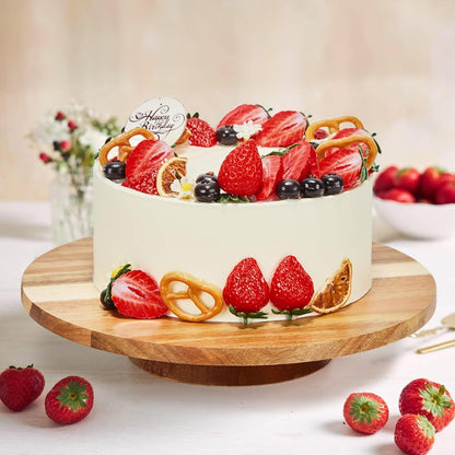 12" Acacia Wood Revolving Cake Stand, 2" High Rotating Cake Turntable, Wooden Rotating Display Stand for Cake, Cupcake Decorating Supplies