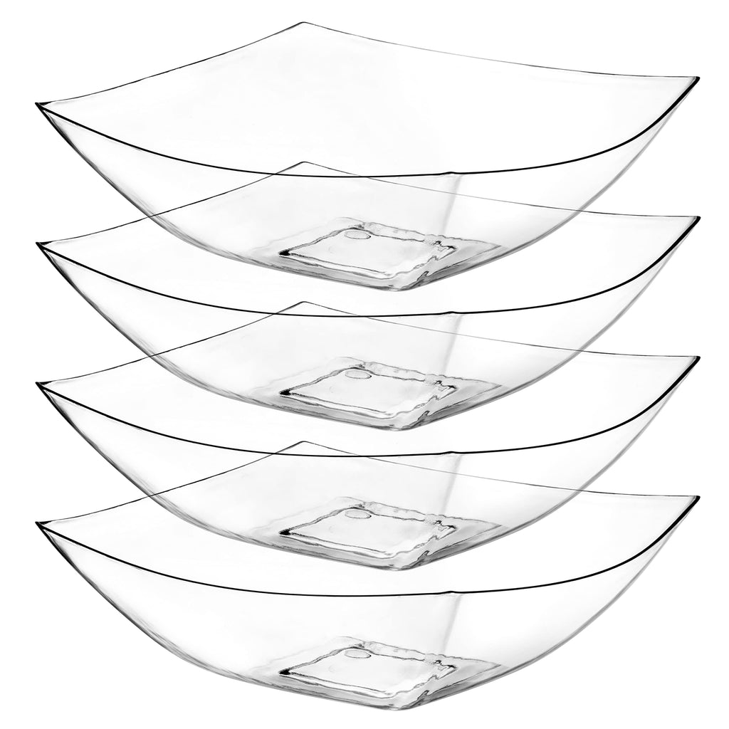 Posh Setting - Clear Plastic Serving Bowls for Party (8oz - 4 Pack) Square, Disposable, Salad & Fruit Bowls for Party Table, Candy Containers for Candy Buffet