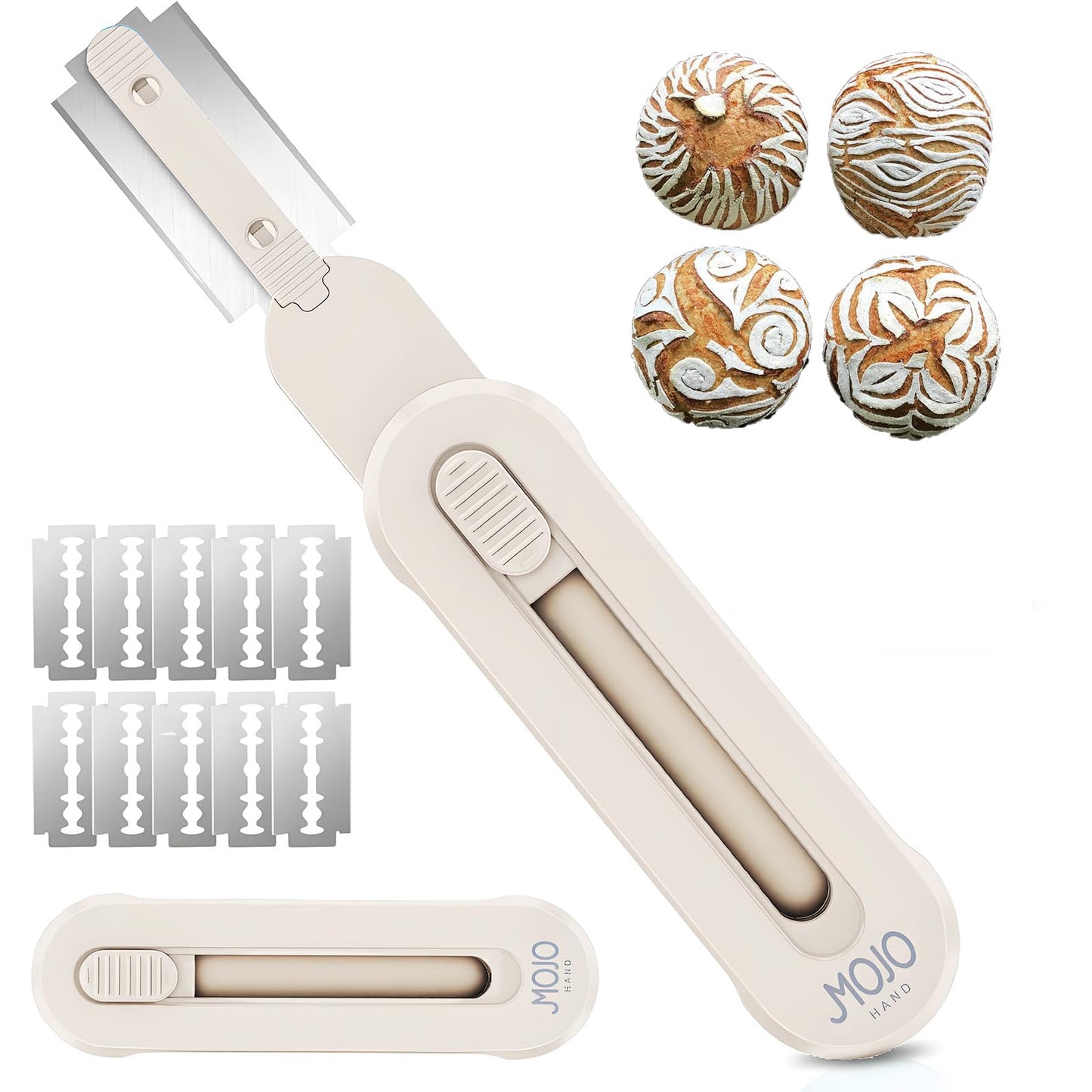 Bread lame for Dough, Magnetic & Reusable Bread Lame Dough Scoring Tool, Anti-Slip Handle with Long Retractable Razor blades, Sourdough Scoring tool for Bread Making (Blue)