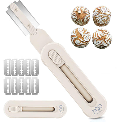 Bread lame for Dough, Magnetic & Reusable Bread Lame Dough Scoring Tool, Anti-Slip Handle with Long Retractable Razor blades, Sourdough Scoring tool for Bread Making (Blue)