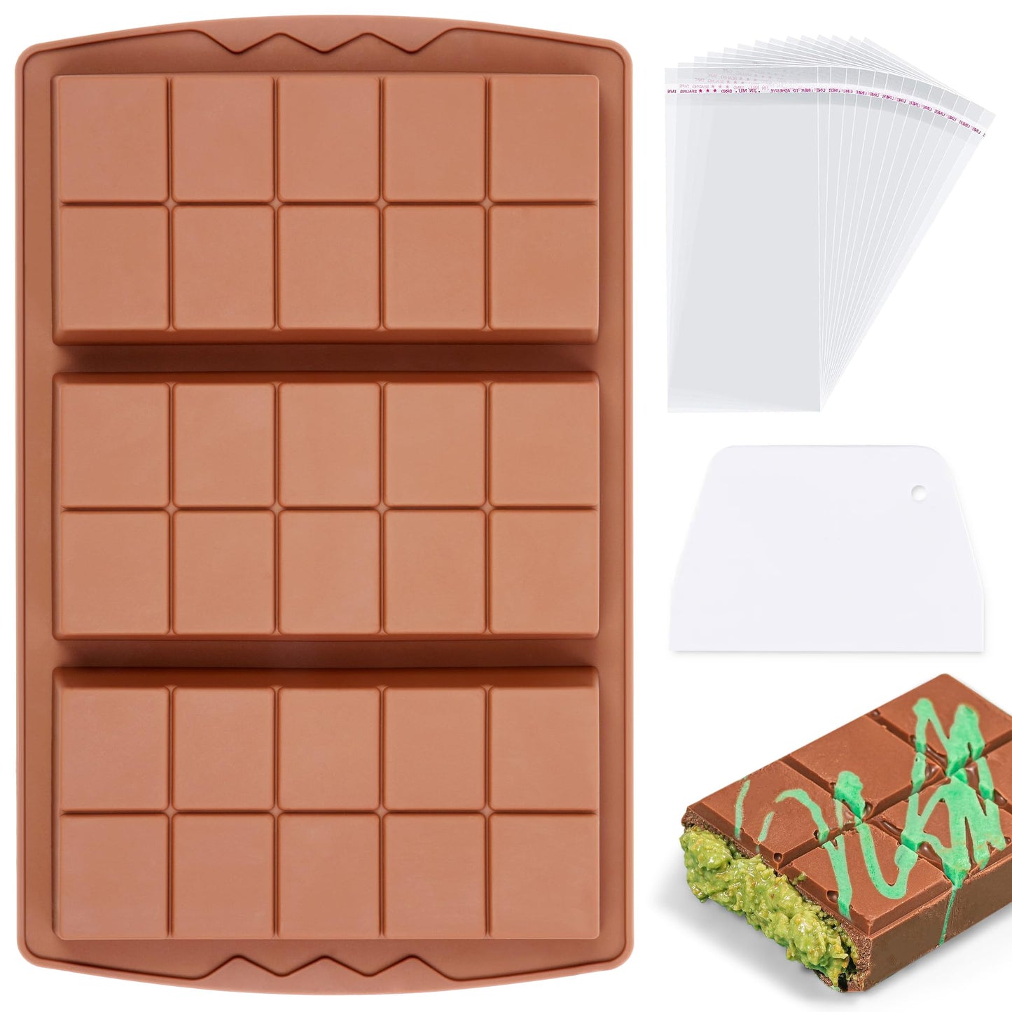 1 Pc Chocolate Bar Mold Deep Large Chocolate Molds Silicone Break Apart Thick Silicone Molds for Candy Bar (10 Snap）