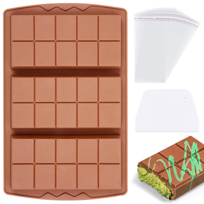 1 Pc Chocolate Bar Mold Deep Large Chocolate Molds Silicone Break Apart Thick Silicone Molds for Candy Bar (10 Snap）