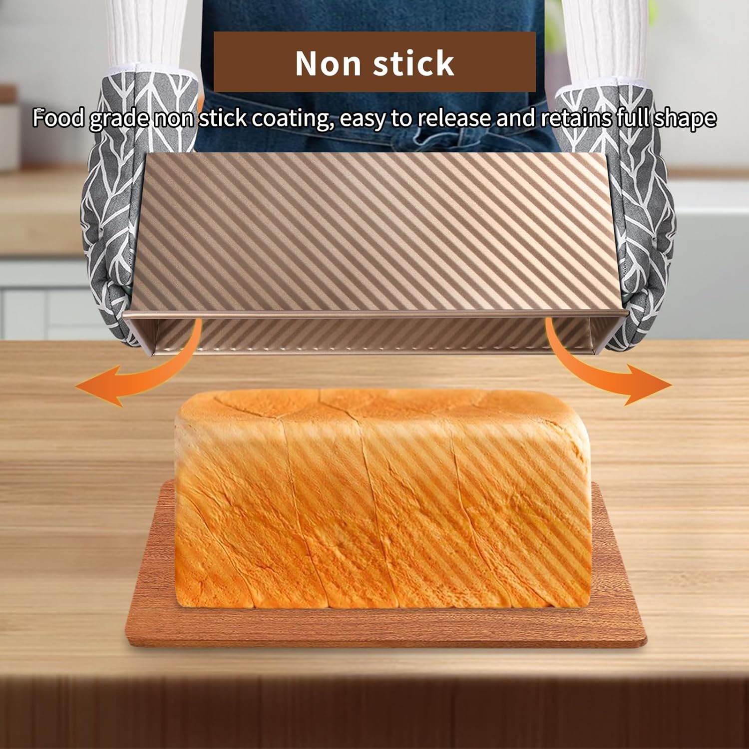 Upgrade Pullman Loaf Pan with Lid, Pullman Loaf Pan 2.2 LB/1 LB, 2 Pack Nonstick Sandwich Bread Pan, for Bread, Sandwiches, and Toast, Golden, Deep Side and Corrugated