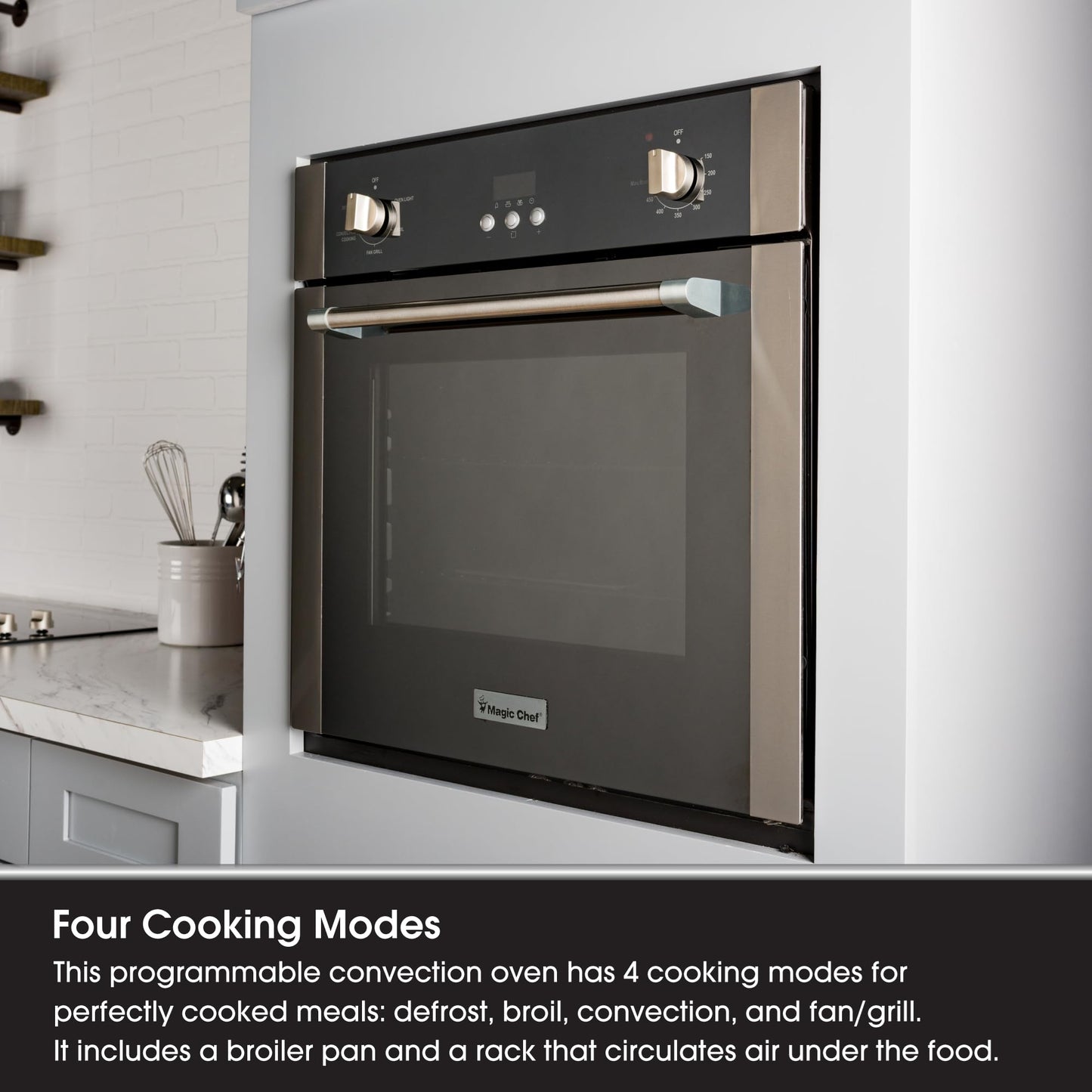 Magic Chef Single Electric Wall Oven with Convection Feature for Cooking & Baking, 24"