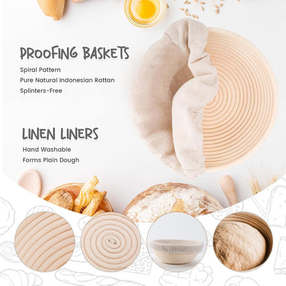 Bread Proofing Baskets Set of 2 8.5 inch Round Dough Proofing Bowls w/Liners Perfect for Home Sourdough Bakers Baking