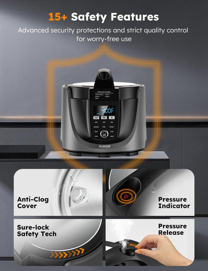 Nuwave Duet Air Fryer, Electric Pressure Cooker & Grill Combo, 540 IN 1 Multicooker with 2 Removable Lids, Slow Cook, Sears, Sautés, 18/10 SS Pot, Sure-Lock Safety Tech & 9 Deluxe Accessories