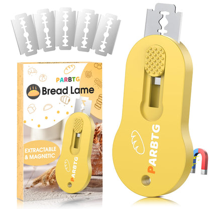 Bread Lame Dough Scoring Tool, Extractable & Magnetic Sourdough Scoring Tool for Sourdough Bread Baking, Bread Making, Bread Scoring Tool with 5 Razor Blades, Scoring Patterns booklet, Blue