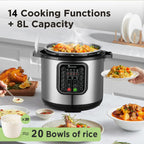 CAZACHEF 8qt stainless steel Pressure Cooker | 24-hour Presetting electric rice cooker, 14 in 1 slow cooker with temperature control | LED Multifunction Steamer, Food Warmer with nonstick pot