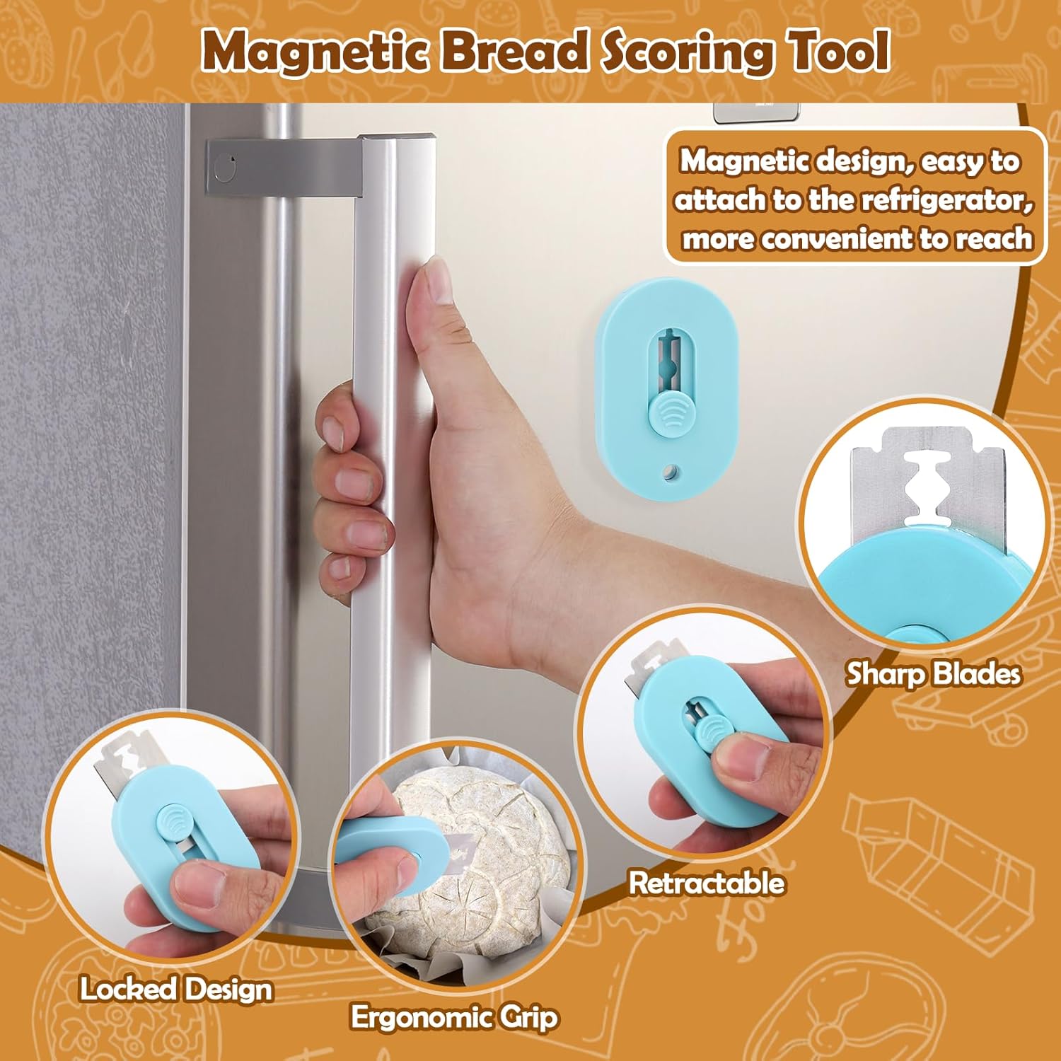 XANGNIER Extractable & Magnetic Bread Lame Dough Scoring Tool,Sourdough Scoring Tools,Bread Dough Cutter Slashing Razor Tool,5 Razor Blades,Bread Baking & Making Tools Supplies Accessories