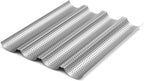 2 Pack Nonstick Perforated Baguette Pan 15" x 13" for French Bread Baking 4 Wave Loaves Loaf Bake Mold Oven Toaster Pan (Silver)