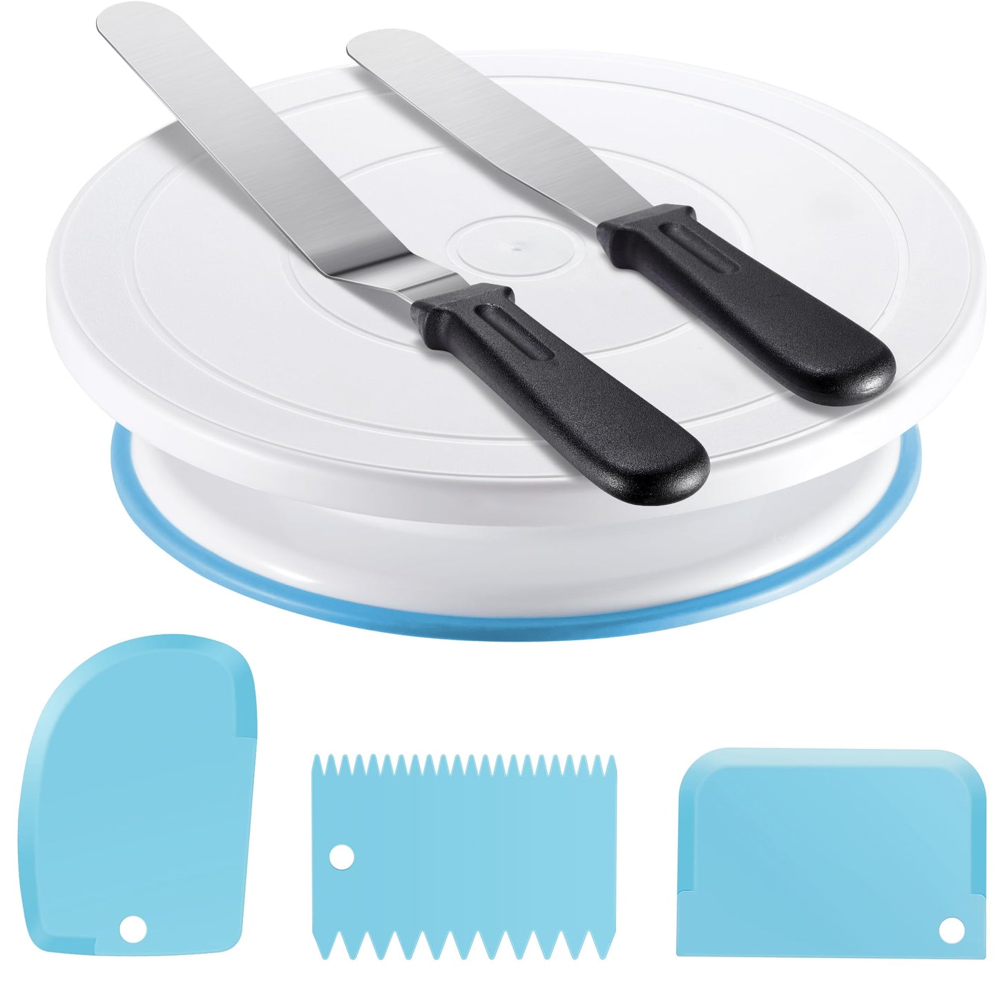 Kootek Cake Decorating Kit Baking Supplies Cake Turntable with 2 Frosting Straight Angled Spatula 3 Icing Smoother Scrapers Baking Accessories Tools for Beginners and Pros, White