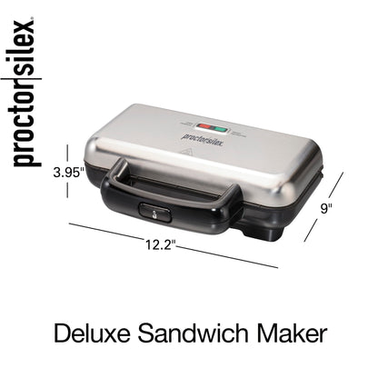 Proctor Silex Deluxe Hot Sandwich Maker with Easy-Clean Durable Nonstick Ceramic Plates, Fits up to 2 Grilled Cheese, Ruebens, Tortas or Subs, Stainless Steel (25415PS)