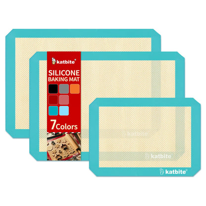 Silicone Baking Mat, Katbite Large Baking Mat Set of 3-2 Half Sheets Mats (11 5/8" x 16 1/2") + 1 Quarter Baking Sheets, Reusable & Nonstick Bakeware Mats for Cookies, Macarons, Bread and Pastry